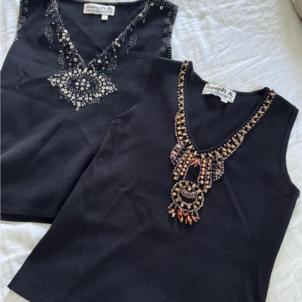 Joseph A Black Embellished Tank Tops